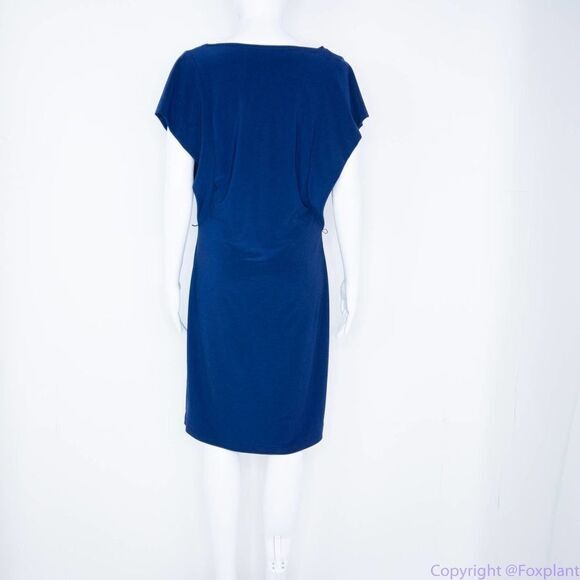 Komarov USA-made navy blue drop‎ cowl neck dolman sleeve dress, L - Picture 14 of 16